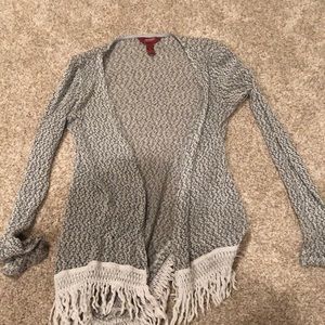 Gray and white cardigan
